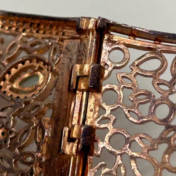 Vintage Filigree Hinge Bracelet Rose Gold-tone Rhinestones Safety Clasp - Picture 13 of 16